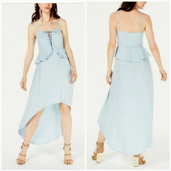 Guess Dresses & Skirts - NEW Guess Lace up Peplum High Low Chambray Dress
